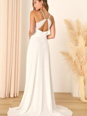NWT Lulus Romantic Inspiration White Chiffon Sleeveless Gown M